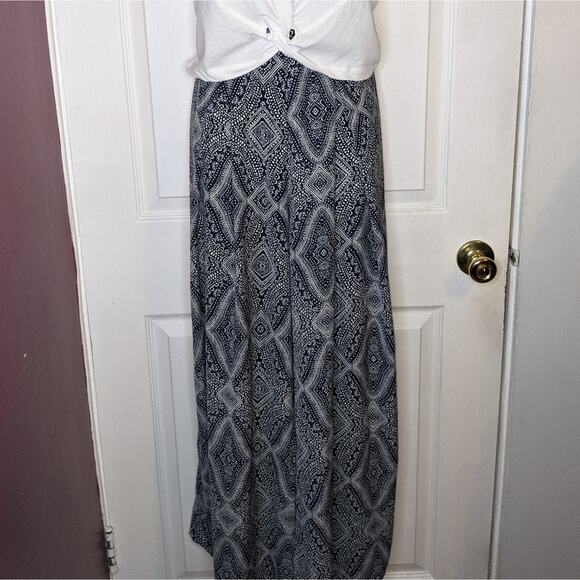 H&M Conscious Blue & Tan Boho Bollywood Tribal Hippie Batik Print Palazzo Pants - Picture 5 of 13